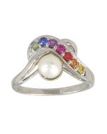  Rainbow Sapphire & Pearl Classic Ring 925 Sterling Silver (1/4ct tw) By:rainbowsapphirejewelers.com