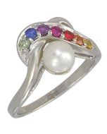  Rainbow Sapphire & Pearl Classic Ring 14K White Gold (1/4ct tw) By:rainbowsapphirejewelers.com