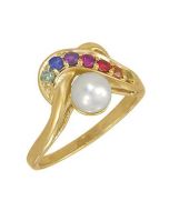  Rainbow Sapphire & Pearl Classic Ring 14K Yellow Gold (1/4ct tw) By:rainbowsapphirejewelers.com