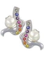 Rainbow Sapphire & Pearl Classic Earring 925 Sterling Silver (1/2ct tw) By:rainbowsapphirejewelers.com