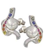 Rainbow Sapphire & Pearl Classic Earrings 14K White Gold (1/2ct tw) By:rainbowsapphirejewelers.com