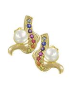Rainbow Sapphire & Pearl Classic Earrings 14K Yellow Gold (1/2ct tw) By:rainbowsapphirejewelers.com