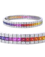 Rainbow Sapphire & Diamond Tennis Bracelet 14K White Gold (14ct tw) By:rainbowsapphirejewelers.com