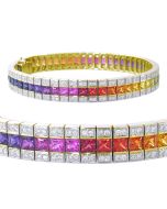 Rainbow Sapphire & Diamond Tennis Bracelet 14K Yellow Gold (14ct tw) By:rainbowsapphirejewelers.com