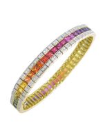 Rainbow Sapphire & Diamond Tennis Bracelet 18K Yellow Gold (14ct tw) By:rainbowsapphirejewelers.com
