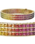 Rainbow Sapphire Tripple Row Channel Set Tennis Bracelet 14K Yellow Gold (30ct tw) By:rainbowsapphirejewelers.com