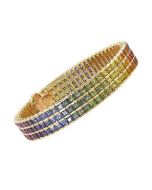 Rainbow Sapphire Tripple Row Channel Set Tennis Bracelet 18K Yellow Gold (30ct tw) By:rainbowsapphirejewelers.com