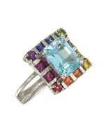 Rainbow Sapphire & Blue Topaz Rubix Cube Ring 925 Sterling Silver (3.26ct tw)