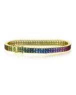 Rainbow Sapphire Double Row Invisible Set Tennis Bracelet 18K Yellow Gold (25ct tw) By:rainbowsapphirejewelers.com