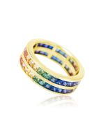 Rainbow Sapphire Double Row Eternity Ring 18K Yellow Gold (11ct tw) By:rainbowsapphirejewelers.com