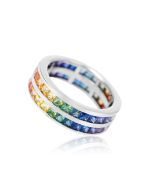 Rainbow Sapphire Double Row Eternity Ring 18K White Gold (6ct tw) By:rainbowsapphirejewelers.com