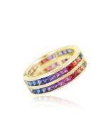 Rainbow Sapphire Double Row Eternity Ring 14K Yellow Gold (6ct tw) By:rainbowsapphirejewelers.com