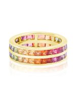 Rainbow Sapphire Double Row Eternity Ring 18K Yellow Gold (6ct tw) By:rainbowsapphirejewelers.com