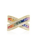 Rainbow Sapphire & Diamond Large Crossover Ring 18K Yellow Gold (3.5ct tw) By:rainbowsapphirejewelers.com