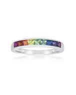Rainbow Sapphire Half Eternity Band Ring 18K White Gold (1ct tw) By:rainbowsapphirejewelers.com