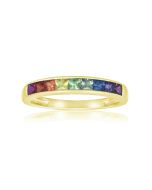 Rainbow Sapphire Half Eternity Band Ring 18K Yellow Gold (1ct tw) By:rainbowsapphirejewelers.com
