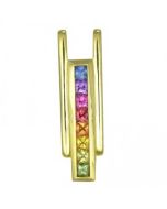 Rainbow Sapphire Bar Pendant 14K Yellow Gold (1.2ct tw) by RainbowSapphireJewelers.com