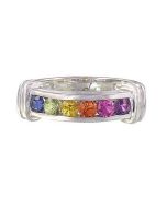 Rainbow Sapphire Band Ring 925 Sterling Silver (1ct tw)