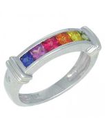 Rainbow Sapphire Band Ring 18K White Gold (1ct tw)