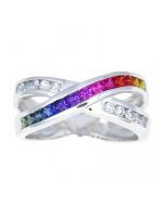 Rainbow Sapphire & Diamond Crossover Ring 14K White Gold (1.5ct tw) By:rainbowsapphirejewelers.com