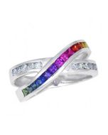 Rainbow Sapphire & Diamond Crossover Ring 18K White Gold (1.5ct tw) By:rainbowsapphirejewelers.com