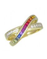 Rainbow Sapphire & Diamond Crossover Ring 18K Yellow Gold (1.5ct tw) By:rainbowsapphirejewelers.com
