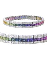 Rainbow Sapphire & Diamond Tennis Bracelet 18K White Gold (9.5ct tw) By:rainbowsapphirejewelers.com