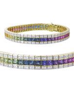 Rainbow Sapphire & Diamond Tennis Bracelet 18K Yellow Gold (9.5ct tw) By:rainbowsapphirejewelers.com