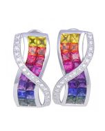 Rainbow Sapphire & Diamond Designer Invisible Set Earrings 14K White Gold (6.33ct tw) By:rainbowsapphirejewelers.com