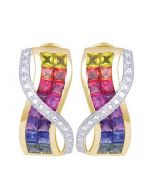 Rainbow Sapphire & Diamond Designer Invisible Set Earrings 14K Yellow Gold (6.33ct tw) By:rainbowsapphirejewelers.com