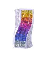 Rainbow Sapphire & Diamond Pendant Invisible Set Triple Row 14K White Gold (3.06ct tw) By:rainbowsapphirejewelers.com