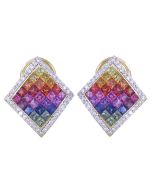 Rainbow Sapphire & Diamond Invisible Set Earrings 14K Yellow Gold (5.5ct tw) By:rainbowsapphirejewelers.com