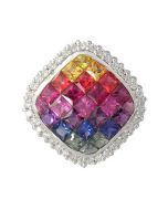 Rainbow Sapphire & Diamond Invisible Square Pendant 14K White Gold (2.92ct tw) By:rainbowsapphirejewelers.com