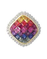 Rainbow Sapphire & Diamond Invisible Square Pendant 14K Yellow Gold (2.92ct tw) By:rainbowsapphirejewelers.com