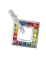 Rainbow Sapphire & Diamond Large Square Pendant 18K White Gold (1.37ct tw) By:rainbowsapphirejewelers.com