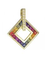 Rainbow Sapphire & Diamond Large Square Pendant 14K Yellow Gold (1.37ct tw) By:rainbowsapphirejewelers.com