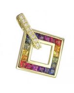 Rainbow Sapphire & Diamond Large Square Pendant 18K Yellow Gold (1.37ct tw) By:rainbowsapphirejewelers.com