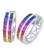 Rainbow Sapphire Earrings Double Row Huggie 18K White Gold (5ct tw) By:rainbowsapphirejewelers.com