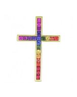 Rainbow Sapphire Religious Crucifix Cross Pendant 14K Yellow Gold (5ct tw) By:rainbowsapphirejewelers.com