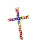 Rainbow Sapphire Religious Crucifix Cross Pendant 18K Yellow Gold (5ct tw) By:rainbowsapphirejewelers.com