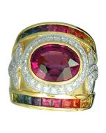 Rainbow Sapphire & Tourmaline With Diamond Ring 18K Yellow Gold (6.87ct tw) By:rainbowsapphirejewelers.com