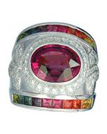 Rainbow Sapphire & Tourmaline With Diamond Ring 18K White Gold (6.87ct tw) By:rainbowsapphirejewelers.com
