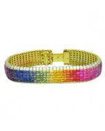 Rainbow Sapphire & Diamond Invisible Set 5 Row Tennis Bracelet 18K Yellow Gold (66.32ct tw) By:rainbowsapphirejewelers.com