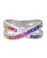 Rainbow Sapphire Crossover Ring 925 Sterling Silver (1.2ct tw)