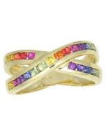 Rainbow Sapphire Crossover Ring 14K Yellow Gold (1.2ct tw)