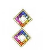 Rainbow Sapphire Double Small Square Pendant 14K Yellow Gold By:rainbowsapphirejewelers.com