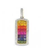 Rainbow Sapphire & Diamond Invisible Set Triple Row Pendant 14K Yellow Gold (5.05ct tw) By:rainbowsapphirejewelers.com