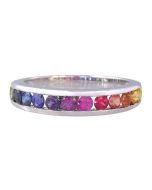 Rainbow Sapphire Half Eternity Band Ring 925 Sterling Silver (2ct tw)