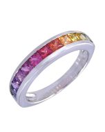 Rainbow Sapphire Half Eternity Band Ring 18K White Gold (2ct tw) By:rainbowsapphirejewelers.com