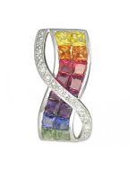 Rainbow Sapphire & Diamond Pendant Invisible Set Double Row 14K White Gold (3.1ct tw) By:rainbowsapphirejewelers.com